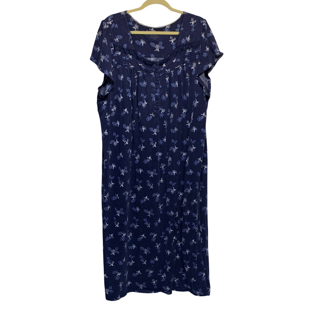 Secret Treasures Nightgown 2X Blue Bird Floral Short Sleeve Lounger Grannycore